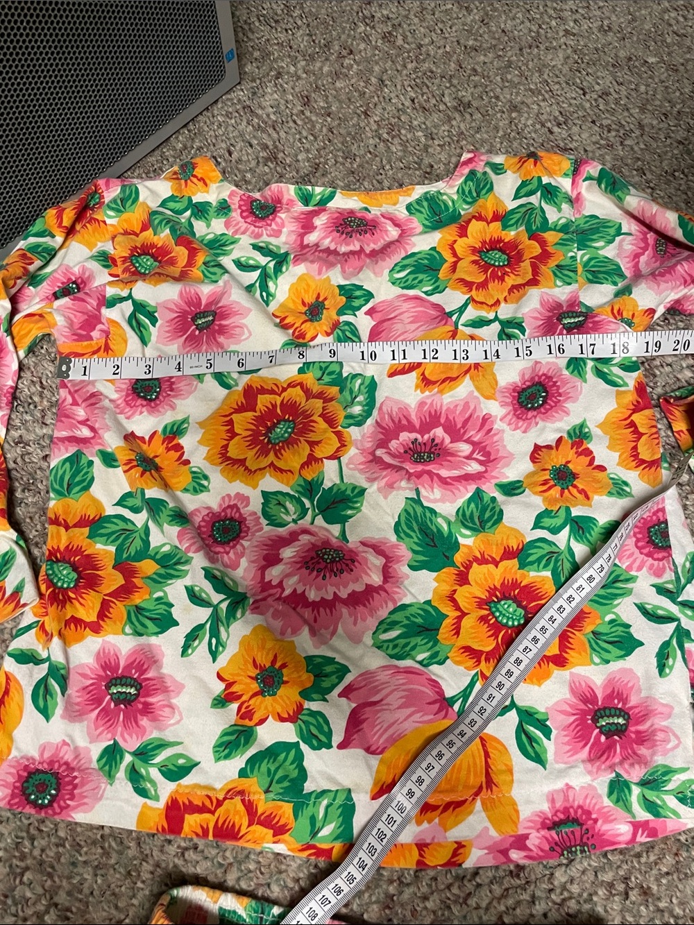 Vintage 80s cotton Bright Floral Two-Piece skirt Set - Pink & Yellow Flowers - Picture 3 of 7